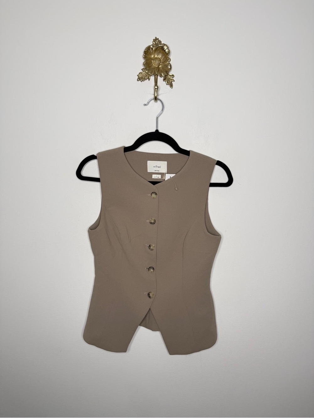 Aritzia Taupe Sleeveless Button Front Vest